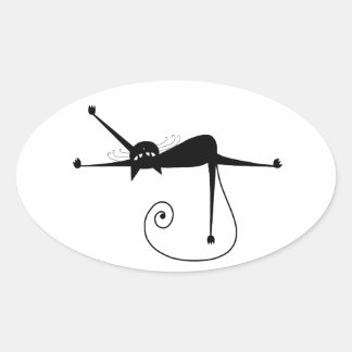 Jouw tekst - zwart kattenpersonage Pose 4 Ovale Sticker