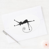 Jouw tekst - zwart kattenpersonage Pose 4 Ovale Sticker (Envelop)