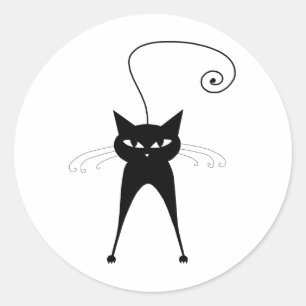Jouw tekst - zwart kattenpersonage Pose 5 Ronde Sticker