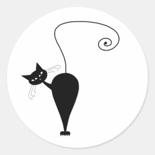 Jouw tekst - zwart kattenpersonage Pose 6 Ronde Sticker
