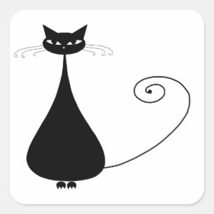 Jouw tekst - zwart kattenpersonage Pose 7 Poster Vierkante Sticker
