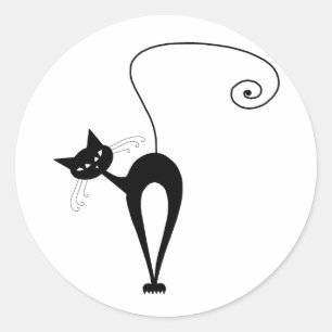 Jouw tekst - zwart kattenpersonage Pose 8 Poster Ronde Sticker