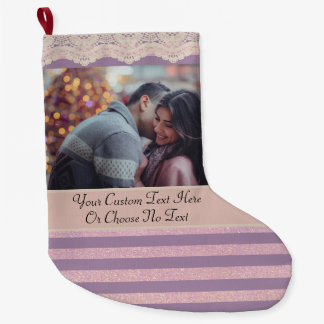 JouwFoto/Text Paarse Roze Gouden Strepen Vintage K Grote Kerstsok