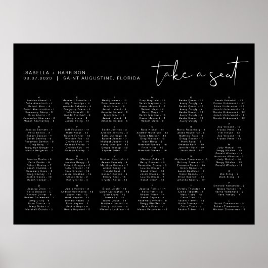 JOVI Black Edgy Modern Minimalist Seating Chart Poster (Voorkant)