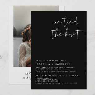 JOVI Black Modern Edgy Photo Elopement Reception Kaart