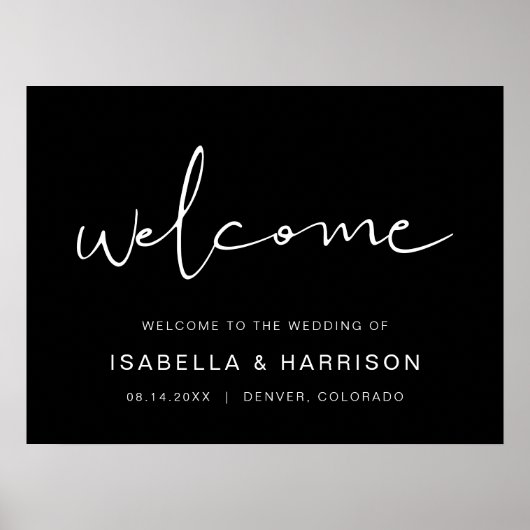JOVI - Black Modern Minimalist Weddenschap Welkom Poster (Voorkant)
