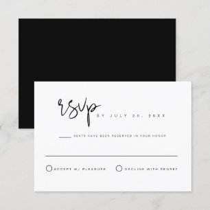 JOVI- Black White Modern minimalist Wedding RSVP Kaart