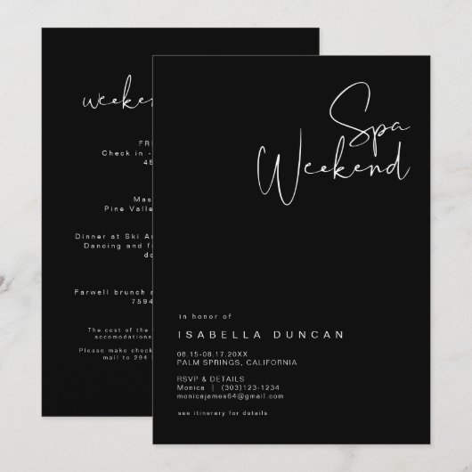 JOVI Edgy Black Bachelorette Spa Day Uitnodiging (Voorkant / Achterkant)