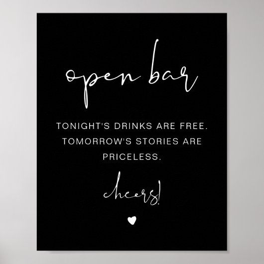 JOVI Edgy Black Boho Funny Open Bar Sign Poster (Voorkant)