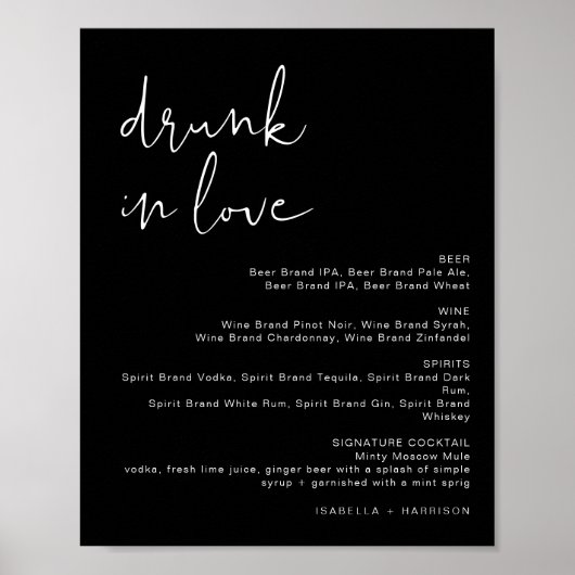 JOVI Edgy Black Drink in Love Bar Menu Sign Poster (Voorkant)