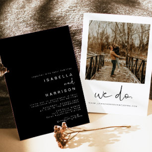 JOVI Edgy Black Modern Minimalist Photo Wedding Kaart