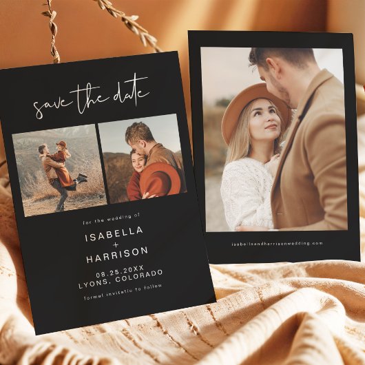 JOVI Edgy Black Modern Photo Save the Date Kaart