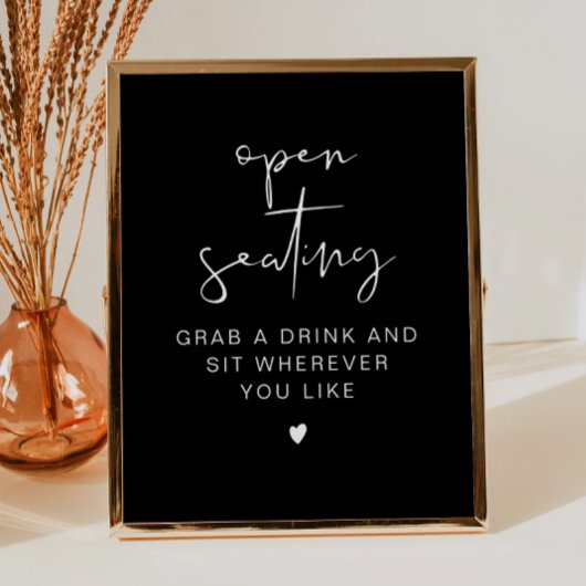 JOVI Edgy Black Modern Wedding Open Seating Sign Poster