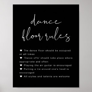 JOVI Edgy Black Wedding Dance Floor Rules Sign Poster