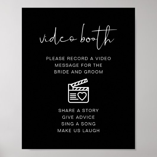 JOVI Edgy Black Wedding Video Booth Sign Poster (Voorkant)