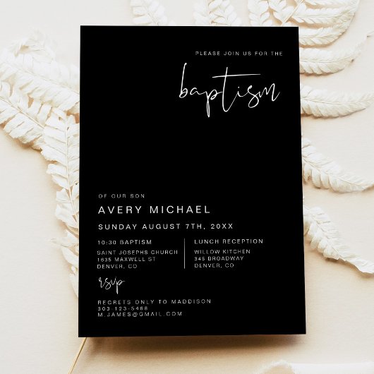 JOVI Edgy Modern Minimalist Edgy Black Baptisme Kaart