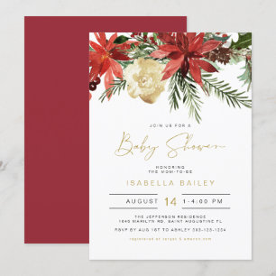 JOVI Holiday Red en Gold Poinsettia Baby shower Kaart