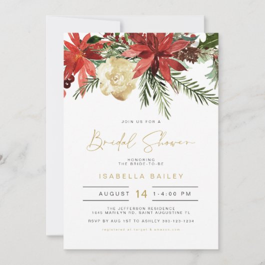 JOVI Holiday Red en Gold Poinsettia Vrijgezellenfe Kaart (Voorkant)