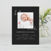 JOVI Modern Black Newborn One Photo-aankondiging Kaart (Staand voorkant)