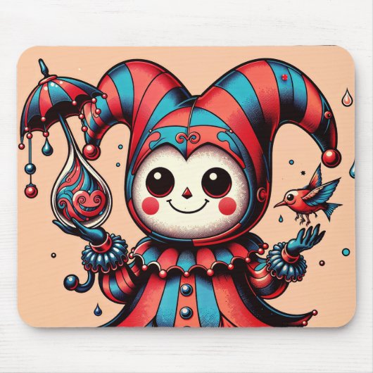 Jovial Jester en gevederde vriend Muismat (Voorkant)