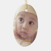 Joy 2 Foto Gold Hand Lettert met Kerstmis Keramisch Ornament (Rechts)