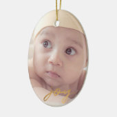 Joy 2 Foto Gold Hand Lettert met Kerstmis Keramisch Ornament (Links)
