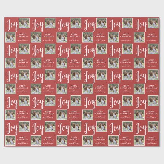 Joy | 2 Foto Red Kerstfeestdag Cadeaupapier (Vlak)