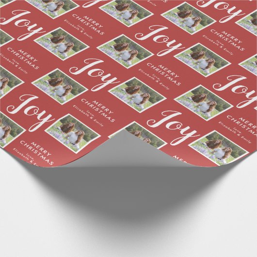 Joy | 2 Foto Red Kerstfeestdag Cadeaupapier (Hoek)