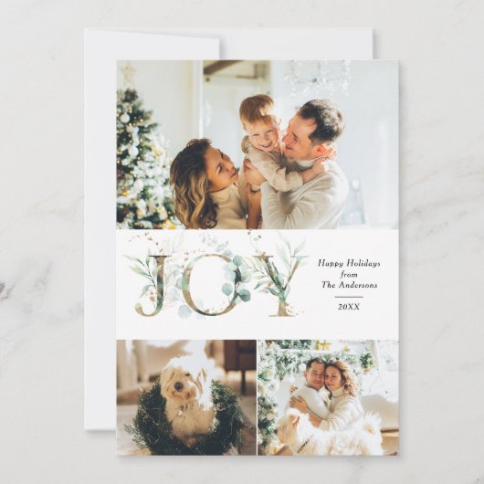 JOY 3 Foto Goud Groen Feestdagenkaart (Voorkant)