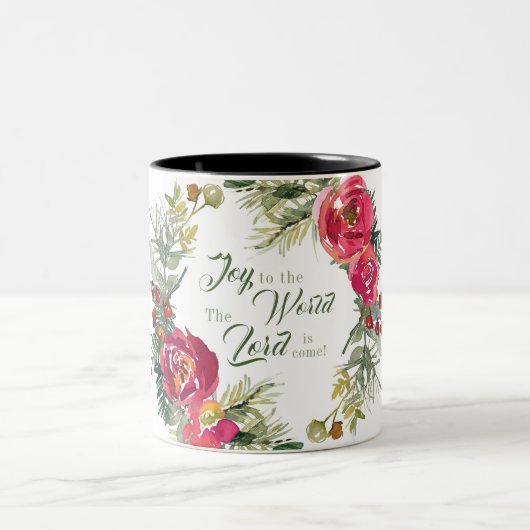 Joy aan de wereld De Heer komt, Kerstmis Tweekleurige Koffiemok (Center)