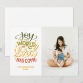 Joy aan de wereld is de Heer gekomen. Kerstmis Feestdagenkaart (Voorkant / Achterkant)