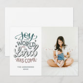 Joy aan de wereld is de Heer gekomen. Kerstmis Feestdagenkaart (Voorkant / Achterkant)