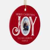 Joy aangepaste familienaam foto kerstvakantie keramisch ornament (Rechts)