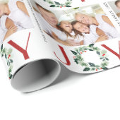 JOY Aangepaste gepersonaliseerde foto Kerstmis Cadeaupapier (Rol Hoek)