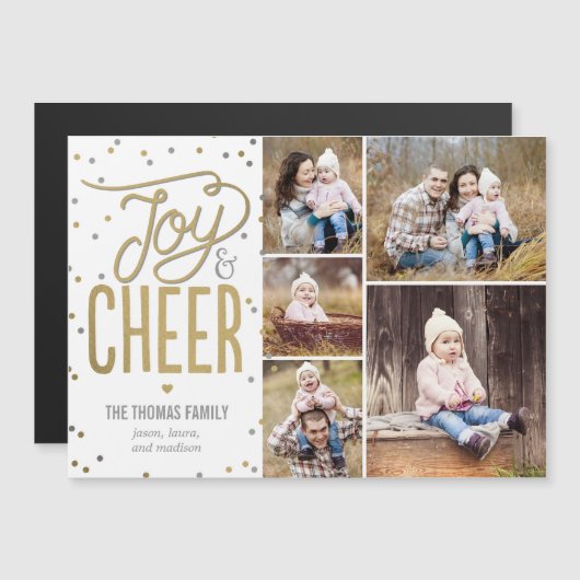 Joy and Cheer Holiday Photo Magnetic Card (Voorkant / Achterkant)