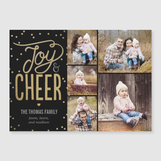 Joy and Cheer Photo Holiday Dunne Magnetische Kaar (Voorkant)