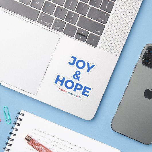 Joy and Hope - Harris Walz 2024 Sticker (Laptop met iPhone)
