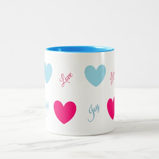 Joy and Love Hearts Tweekleurige Koffiemok (Center)