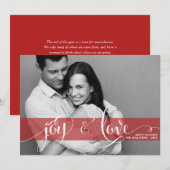 Joy and Love Rustic Script Red Christmas Foto Feestdagenkaart (Voorkant / Achterkant)