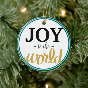 Joy and Peace Gold Green Blue Keramisch Ornament