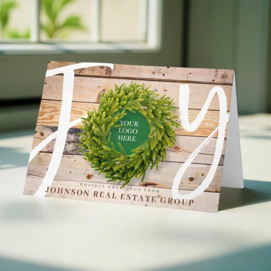 Joy and Pine Wood met Logo Business Feestdagen Kaart