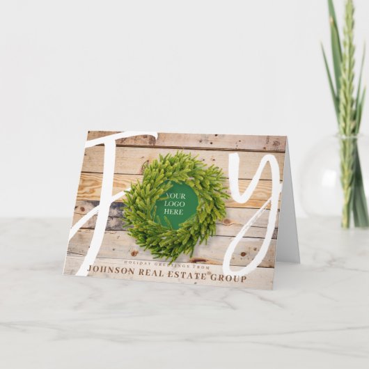 Joy and Pine Wood met Logo Business Feestdagen Kaart (Voorkant)