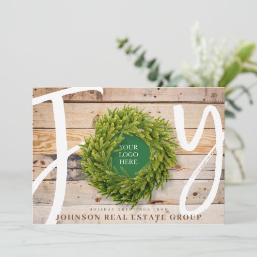 Joy and Pine Wood met Logo Business Feestdagenkaart (Staand voorkant)