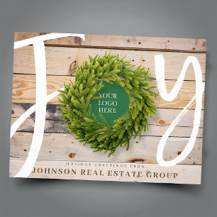 Joy and Pine Wood met Logo Business Feestdagenkaart