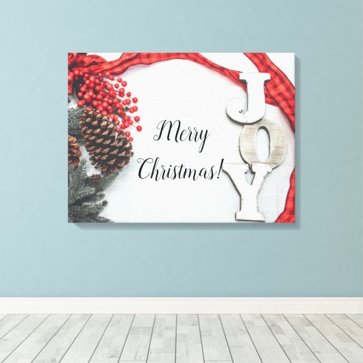 Joy and Ribbon Holiday Collectie Canvas Afdruk (Insitu (Houten vloer))