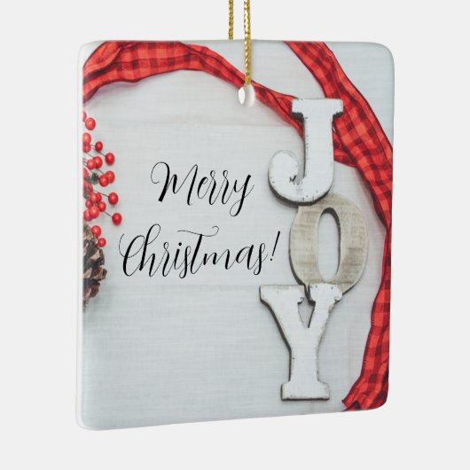 Joy and Ribbon Holiday Collectie Keramisch Ornament (Rechts)