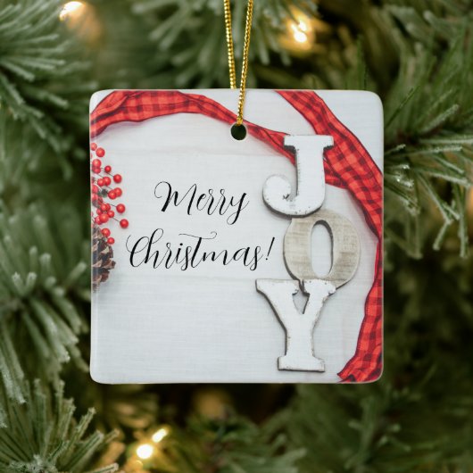 Joy and Ribbon Holiday Collectie Keramisch Ornament (Boom)