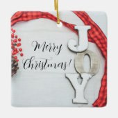 Joy and Ribbon Holiday Collectie Keramisch Ornament (Voorkant)