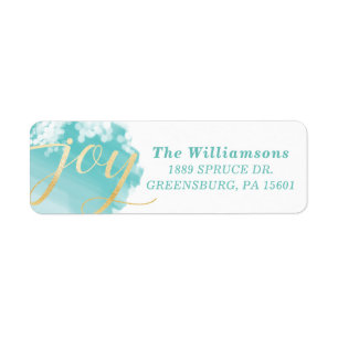 Joy   Artistieke Aqua Blue Waterverf Paint Stroke Etiket