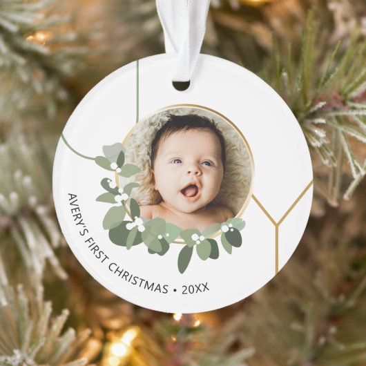 Joy Baby's eerste kerstkrans Custom Photo Ornament (Boom)